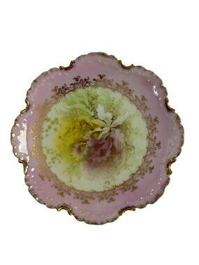 Antique Rosenthal R.C. Monbijou Bavaria Hand Painted Floral Plate Pink Gold Gilt